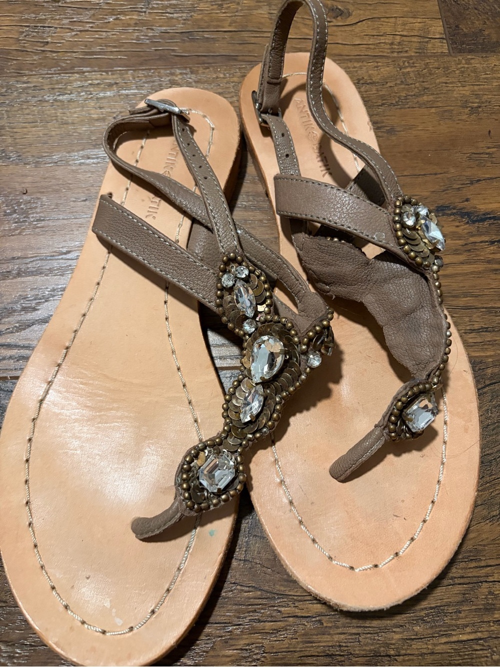 Antik Batik Brown Jeweled T-Strap Sandals